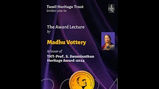 THTProf S Swaminathan Heritage Award 2024Winner Ar Madhu Vottery Oct 26 2024 [upl. by Morra]