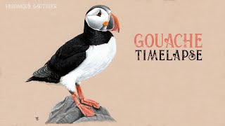 Painting a puffin in GOUACHE  Realistic painting time lapse [upl. by Anatnahs]