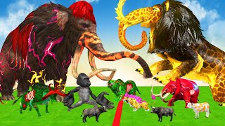 20 Mammoth Elephant Cow Vs Gorilla Dinosaur vs 10 Tiger bull Fight Buffalo saved by woolly mammoth [upl. by Eiznik]