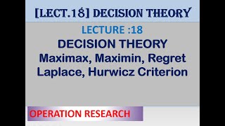 L18OR Decision theory under uncertainty Laplace  Regret  hurwicz maximinminimax Criterion [upl. by Hanni]