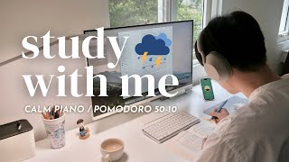 ⛈️ 2HOUR STUDY WITH ME ON A STORMY DAY  🎹 Calm Piano Pomodoro 5010 [upl. by Harriott]