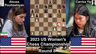 Just One Move Away Atousa Pourkashiyan vs Carissa Yip 2023 US Womens Chess Championship Round 8 [upl. by Woodsum]