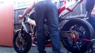 KTMito 380 first startup using benelli caferacer 1130 as a roller starter [upl. by Ahsilrac]