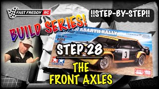 Tamiya Fiat 131 Abarth Rally on the MF01X Chassis  Step 28  The Front Axles [upl. by Berghoff]