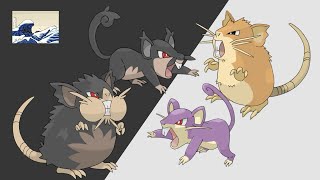 Kanto and Alola Form Rattata Evolution Line Drawing Timelapse  Pokémon [upl. by Dayiz61]