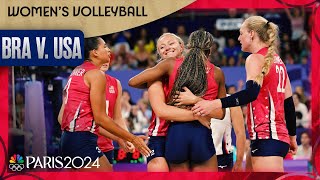 USA womens volleyball keeps repeat hopes alive in fiveset SHOWDOWN with Brazil  Paris Olympics [upl. by Assirialc]