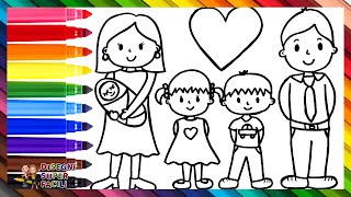 Disegnare e Colorare una Famiglia di 5 👩👨👧👦👶🌈 Disegni per Bambini [upl. by Annavoeg]