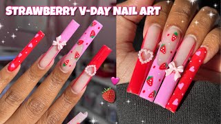 XXL STRAWBERRY VALENTINES DAY NAILS 💗🍓  BEGINNER ACRYLIC APPLICATION  2CUTE NAIL SUPPLY [upl. by Ever]