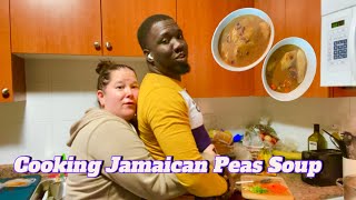 COOKING JAMAICAN PEAS SOUP WITH BEEF FOR THE FIRST TIME TOGETHER must watch [upl. by Nagah]