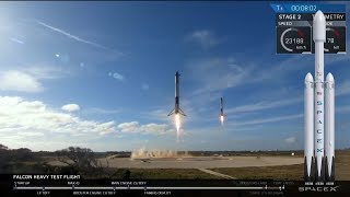 SpaceX Falcon Heavy Launch of Tesla with Starman final countdown to boosters landing 262018 [upl. by Wilcox644]