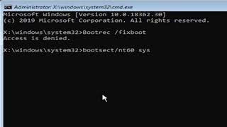 Bootrec fixboot Access is Denied During Fix Boot Configuration FIX [upl. by Skcirdnek]