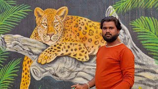 how to draw 3d leopard drawing तेंदुआ आर्ट कैसे बनाये leopard bandhavgarh painting tutorial work [upl. by Akirre120]