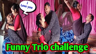 funny Trio challenge ll Lift amp carry challenge ll Trio challenge husband wife [upl. by Llennahs]