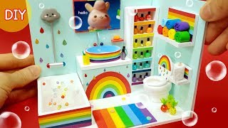 DIY Miniature Dollhouse Bathroom  Rainbow bathroom decor [upl. by Daffy105]