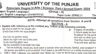 BA Part 1 English paper 2024  BA Part 1 English paper group 2  Punjab University [upl. by Dilaw]