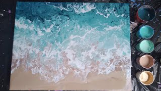 12 DIY Beach acrylic pour painting fluid art easy for beginners [upl. by Lyudmila]