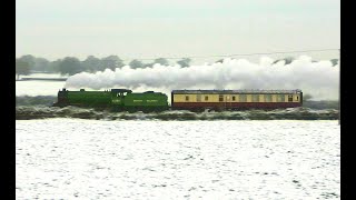 61306 Mayflower speeds through the SNOW Beeston Castle19th November 2024 [upl. by Ilyak]