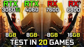 RTX 3060 Ti vs RTX 4060 vs RX 7600 vs RX 6800  Test in 20 Games  AMD vs Nvidia GPUs 🔥  2023 [upl. by Galven]