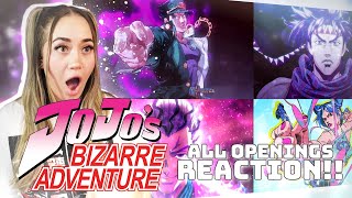 FIRST TIME REACTING to ALL of JOJOs BIZARRE ADVENTURE Openings 111 [upl. by Hsaniva]