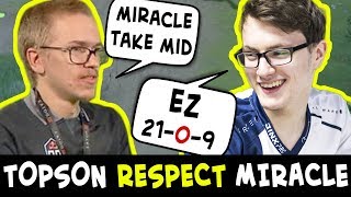 Topson RESPECTS Miracle — gives mid to TI7 winner EZ game [upl. by Navonoj]