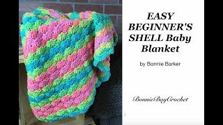 Easy Beginners Shell Baby Blanket by Bonnie Barker [upl. by Rodriguez]