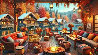 The First Snowy Day at Cozy Winter Coffee Shop Ambience w Warm Jazz Music amp Fireplace for Relaxing [upl. by Vezza334]