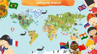 COUNTRIES of the World for Kids  Learn Continents Countries Map Names and Flags [upl. by Atsocal]