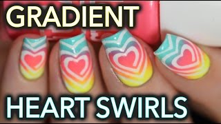 Easy neon heart swirl gradient nail art [upl. by Yllaw]