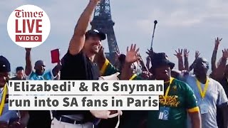 Elizabedi amp RG Snyman randomly run into singing Springbok fans in Paris [upl. by Surovy]