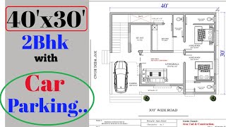 40x30 West Facing 2bhk House Plan With Car Parking 1200 sqft [upl. by Otreblada865]