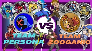 Beyblade XUX TEAM PERSONA VS TEAM ZOOGANIC In the REAL LIFE SIZED STADIUM [upl. by Nomyaw]