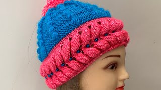 Very beautiful and attractive stylish two colour woollen cap for girlsladies and kids woollen cap [upl. by Ennaharas]