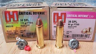 Hornady Lite vs Reg 38 special Ballistic Gel test As good as 9mm [upl. by Ahtamat]