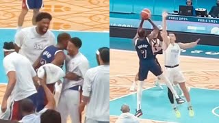 LeBron James and TEAM USA hyped by Kevin Durants INCREDIBLE BUZZER BEATER vs SERBIA  Paris 2024 [upl. by Previdi]