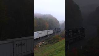 Norfolk Southern Roadrailers In Autumn Fog In Cassandra PA shorts [upl. by Alleon257]