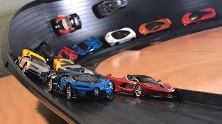 HOT WHEELS HYPERCAR MEGA SUPER CURVE CRASH RACE 2 feat Bugatti Chiron Ferrari FXX K and more [upl. by Rowell]