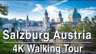 Walking Tour from Old City Salzburg to Monchsberg  4K  Ambient Relaxation Music [upl. by Narret]