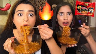 SPICY RAMEN NOODLES CHALLENGE WITH MY SISTER🌶🔥 [upl. by Elin339]