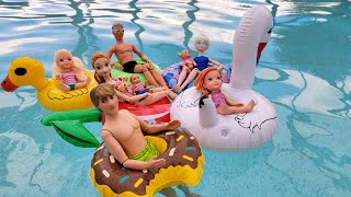 Family pool time  Elsa amp Anna toddlers  floaties  water fun  Barbie [upl. by Farrah]