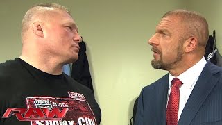 Brock Lesnar and Triple H cross paths in a tense backstage encounter Raw February 1 2016 [upl. by Akima370]