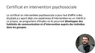 Présentation du certificat en intervention psychosociale [upl. by Ecille937]