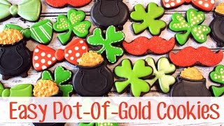 How To Make Easy Decorated Pot of Gold Cookies for St Patricks Day [upl. by Anehc]