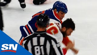 Milan Lucic Levels Travis Hamonic Then Drops The Gloves Against Anthony Peluso [upl. by Ayekal99]