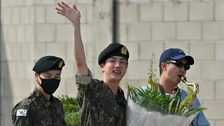 BTS star Jin finishes South Korean military service  AFP [upl. by Ihskaneem635]