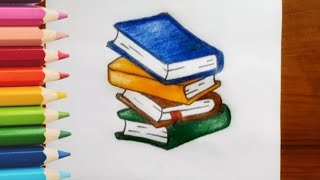 How to draw a stack of books  books drawing for beginners [upl. by Ebert]