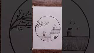 Circle scenery drawing circle drawing beautiful circle scenery drawing pencil scenery drawing [upl. by Martz]