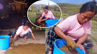 Jina smearing Shelter floor II Sanjip is in village home with parentsSanjipjina [upl. by Jovi531]