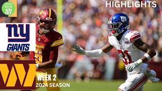 New York Giants vs Washington Commanders 2024 Week 2 Game Highlights [upl. by Seidler]