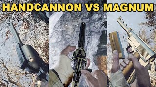 Resident Evil Village  HANDCANNON VS MAGNUM MAX LEVEL Weapon Damage Comparison Which Is Powerful [upl. by Eicaj]