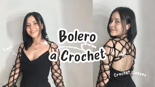 Bolero  Fishnet a Crochet🕸️🤍  Crochet Sleeves  Punto Salomón  ✨Merry [upl. by Lah]